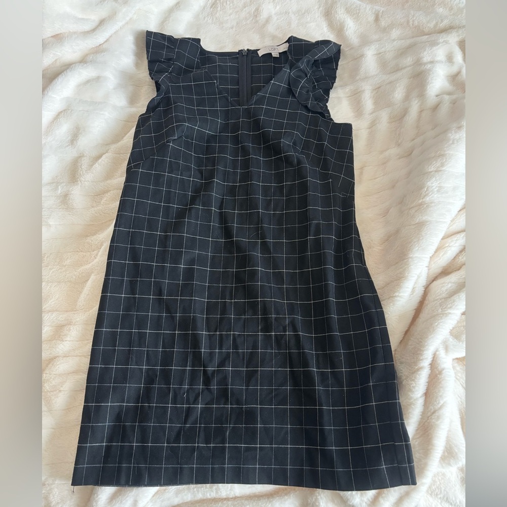 LOFT Black Grid Pattern Midi Dress